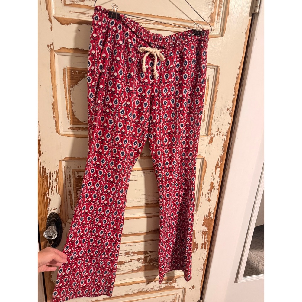 Roxy Womens Red Blue Geometric Floral Print Drawstring Pants Size Large